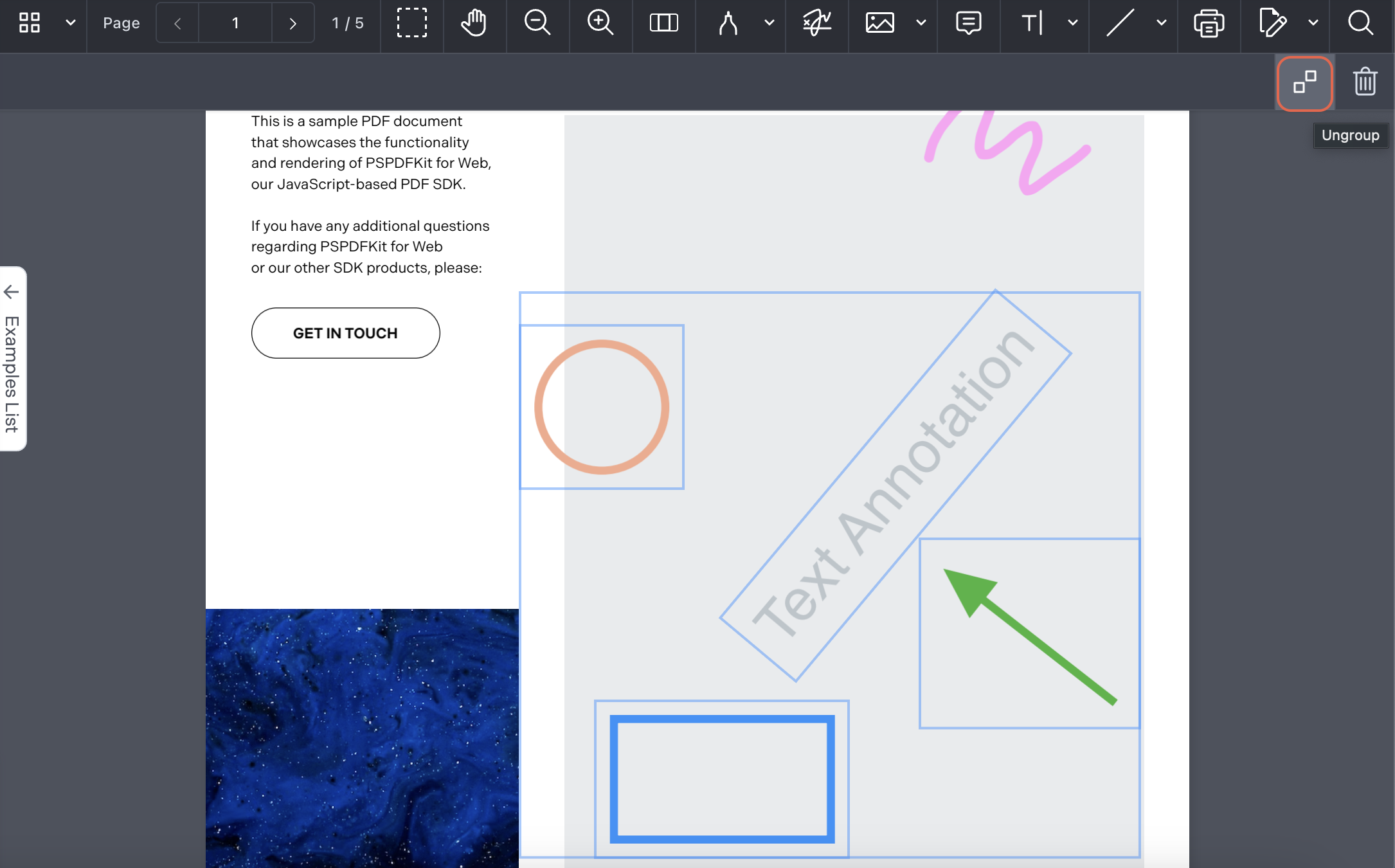 Ungroup multiple annotations toolbar item