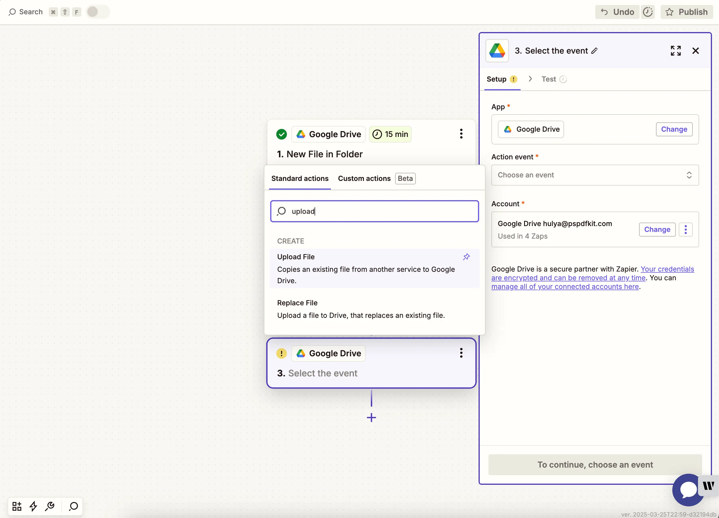 Add Google Drive action to upload image