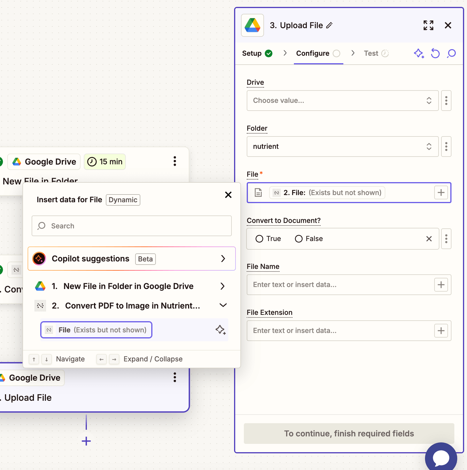 Map output from Nutrient step to upload destination