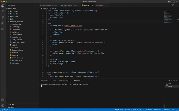 GIF showing the result of react-native run-ios