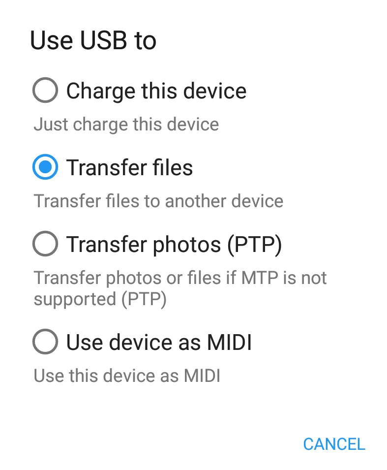USB mode settings