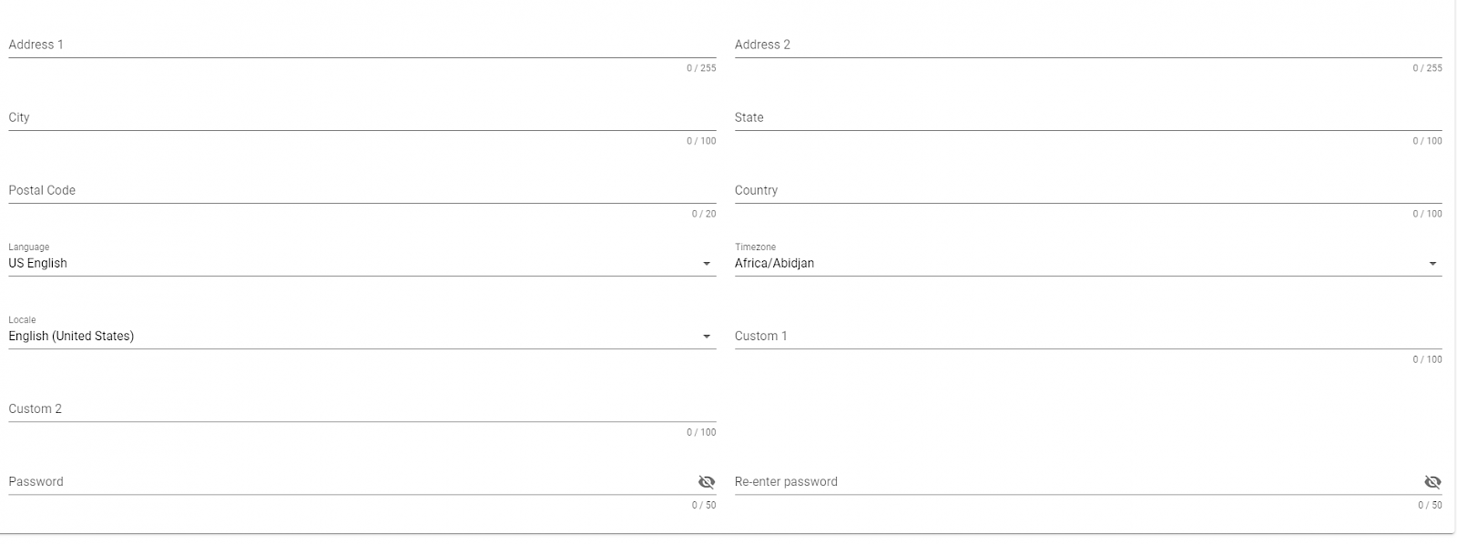 Address information form