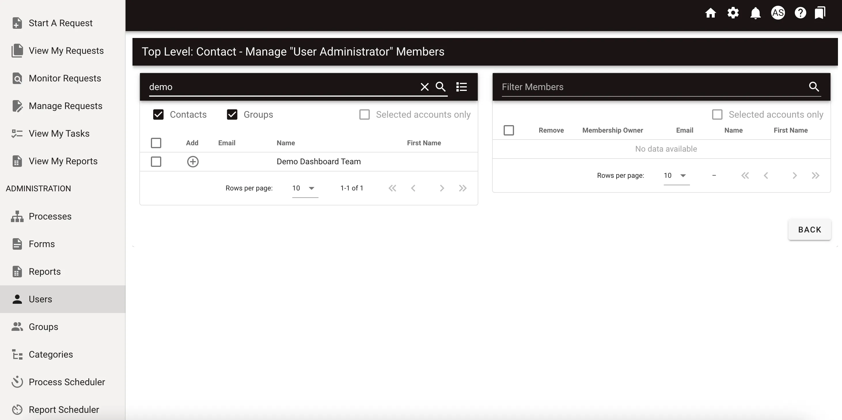 Role assignment interface