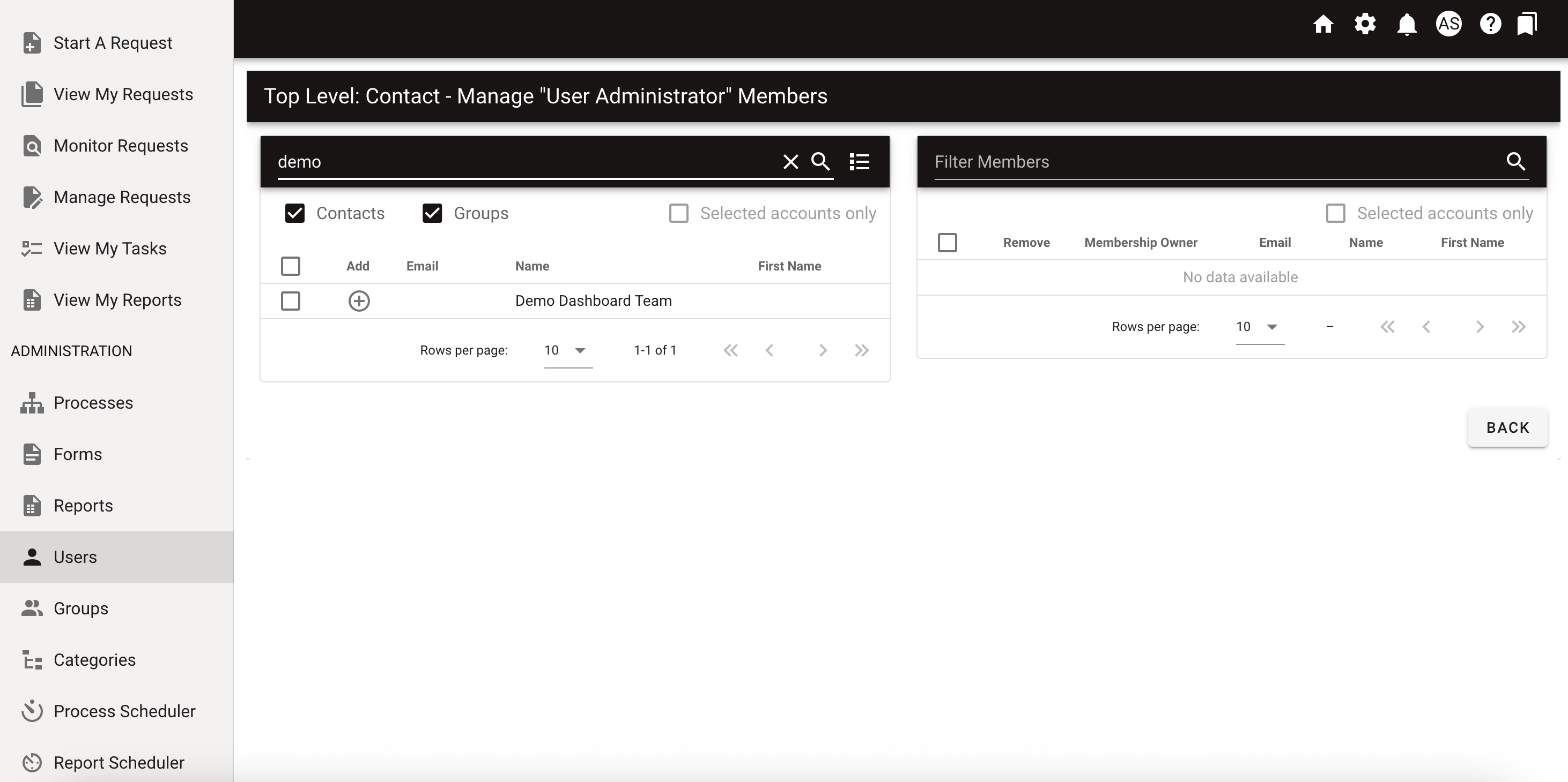 Role assignment interface