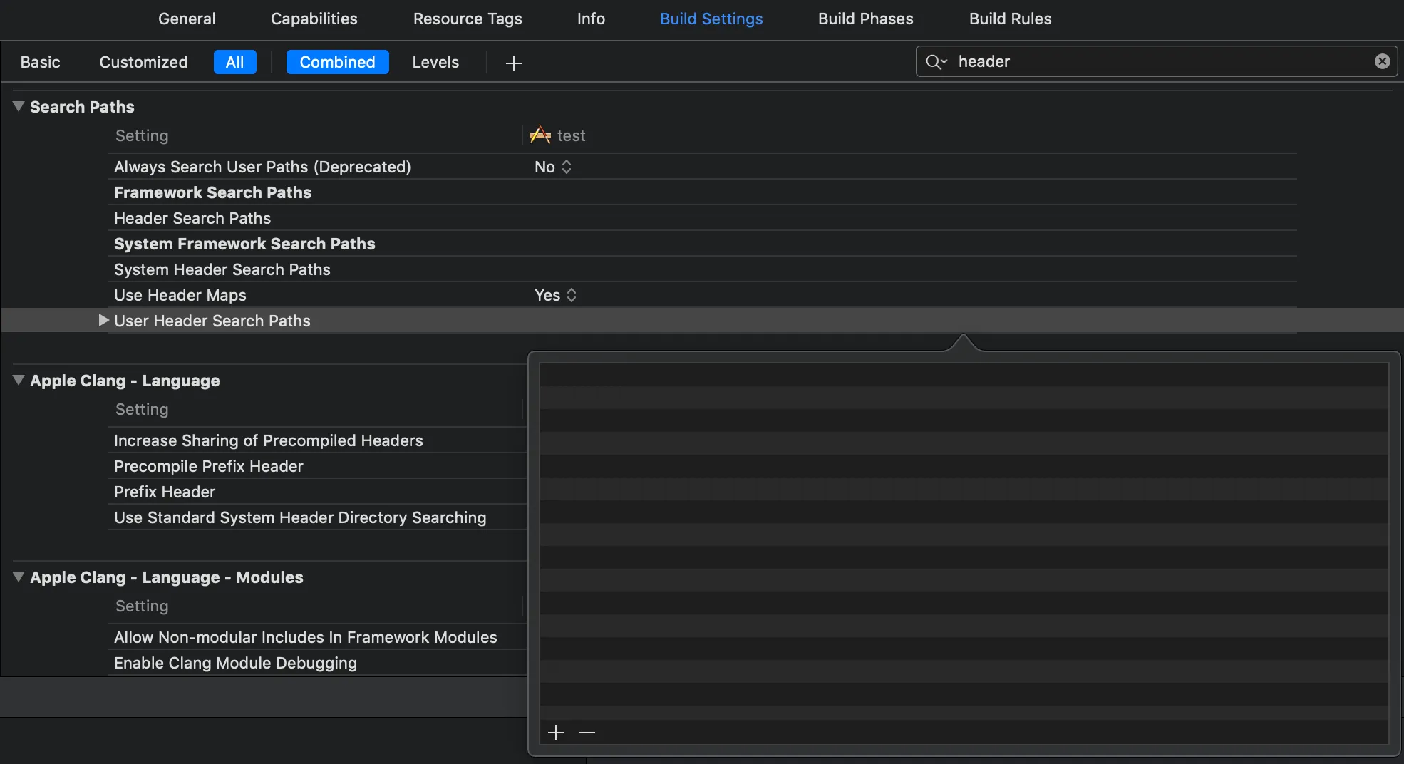 Build Settings Configuration of User Header Paths