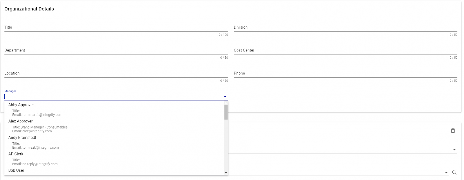 Manager selection interface