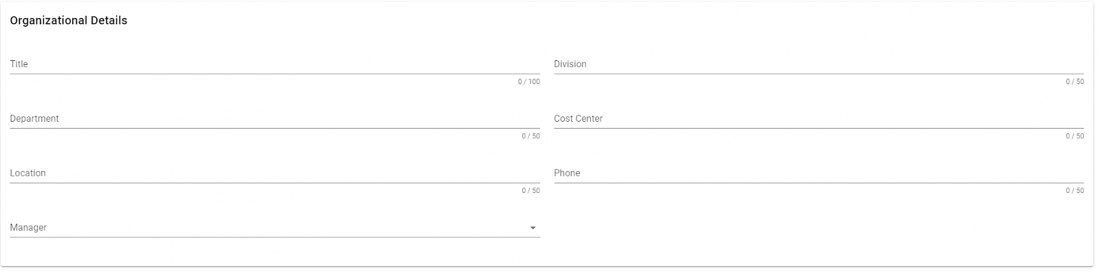 Organizational details form