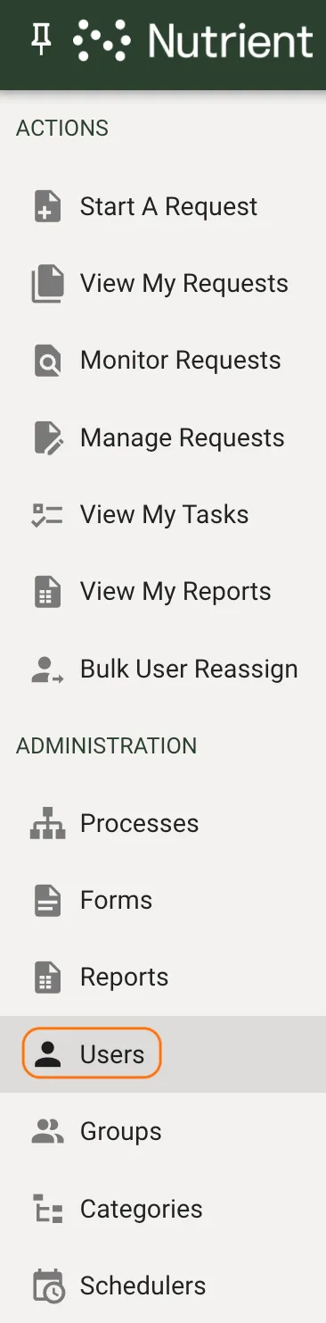 Users tab highlighted under Administration