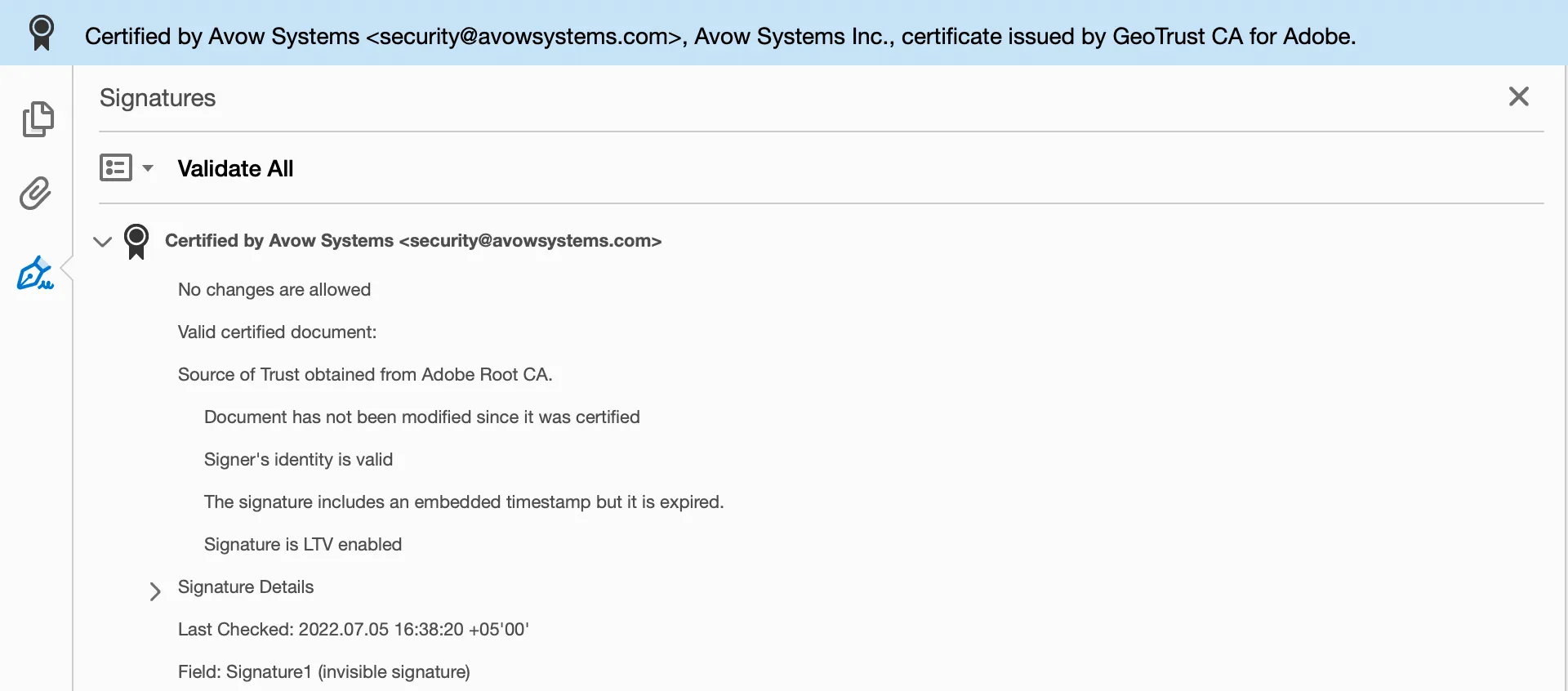 JavaScript Digital Signature — Valid Signature