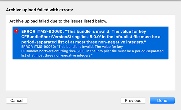 Version error upload