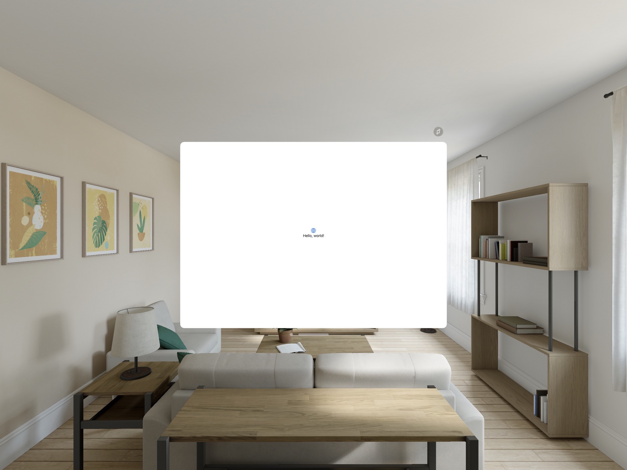 Screenshot of iPad app running on Apple Vision Pro simulator. The app window is opaque white.