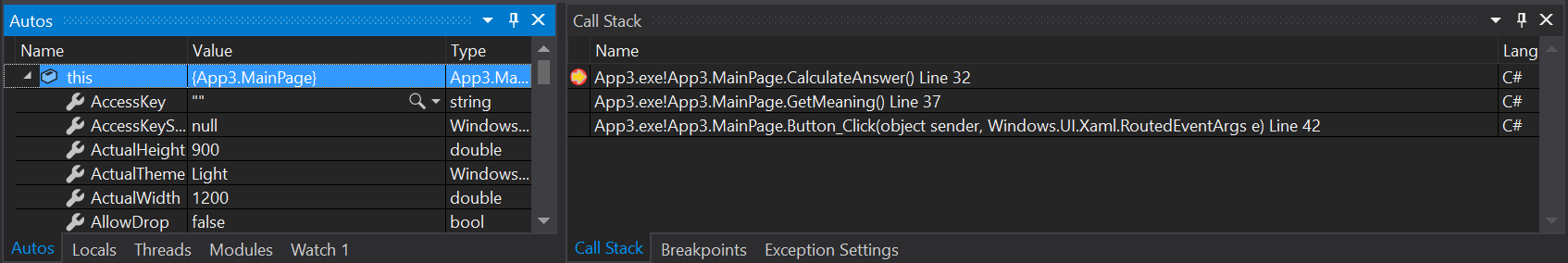 Visual Studio Call Stack