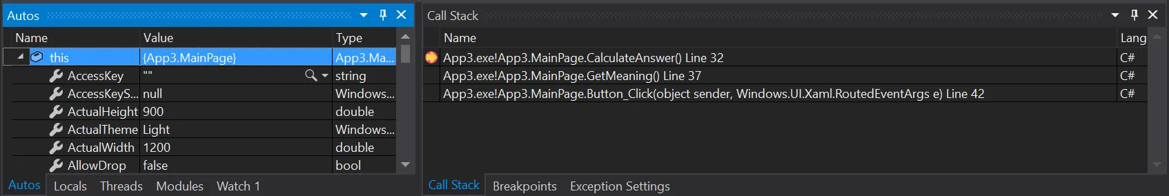 Visual Studio Call Stack