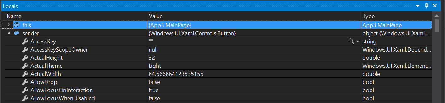 Visual Studio Locals