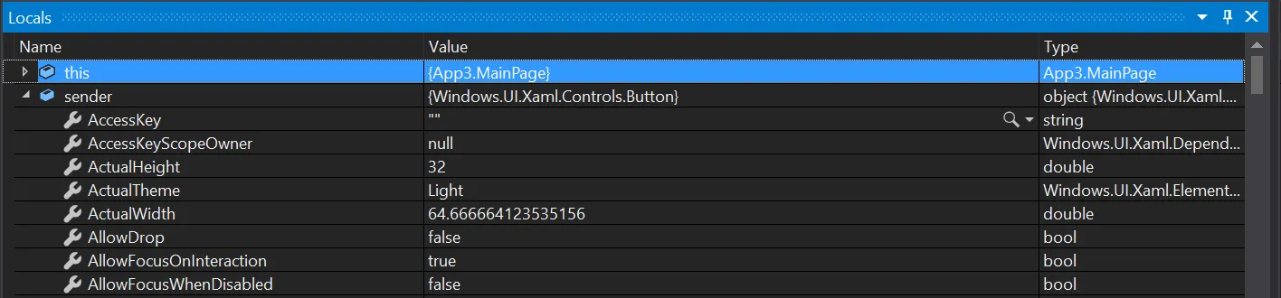 Visual Studio Locals