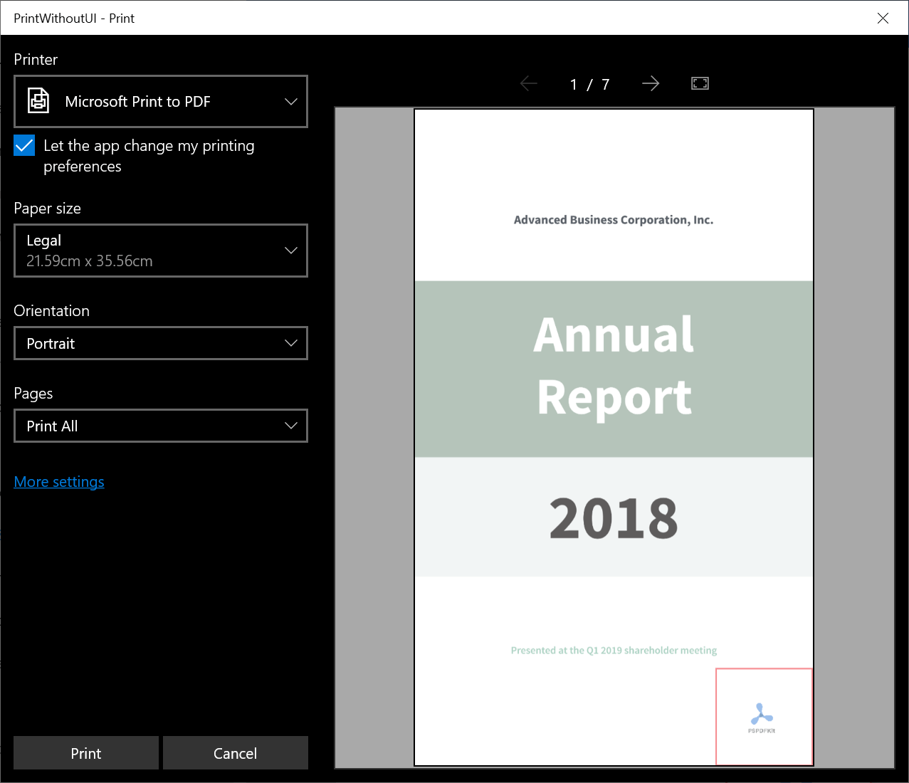 Screenshot of a watermarked PDF in the print dialog