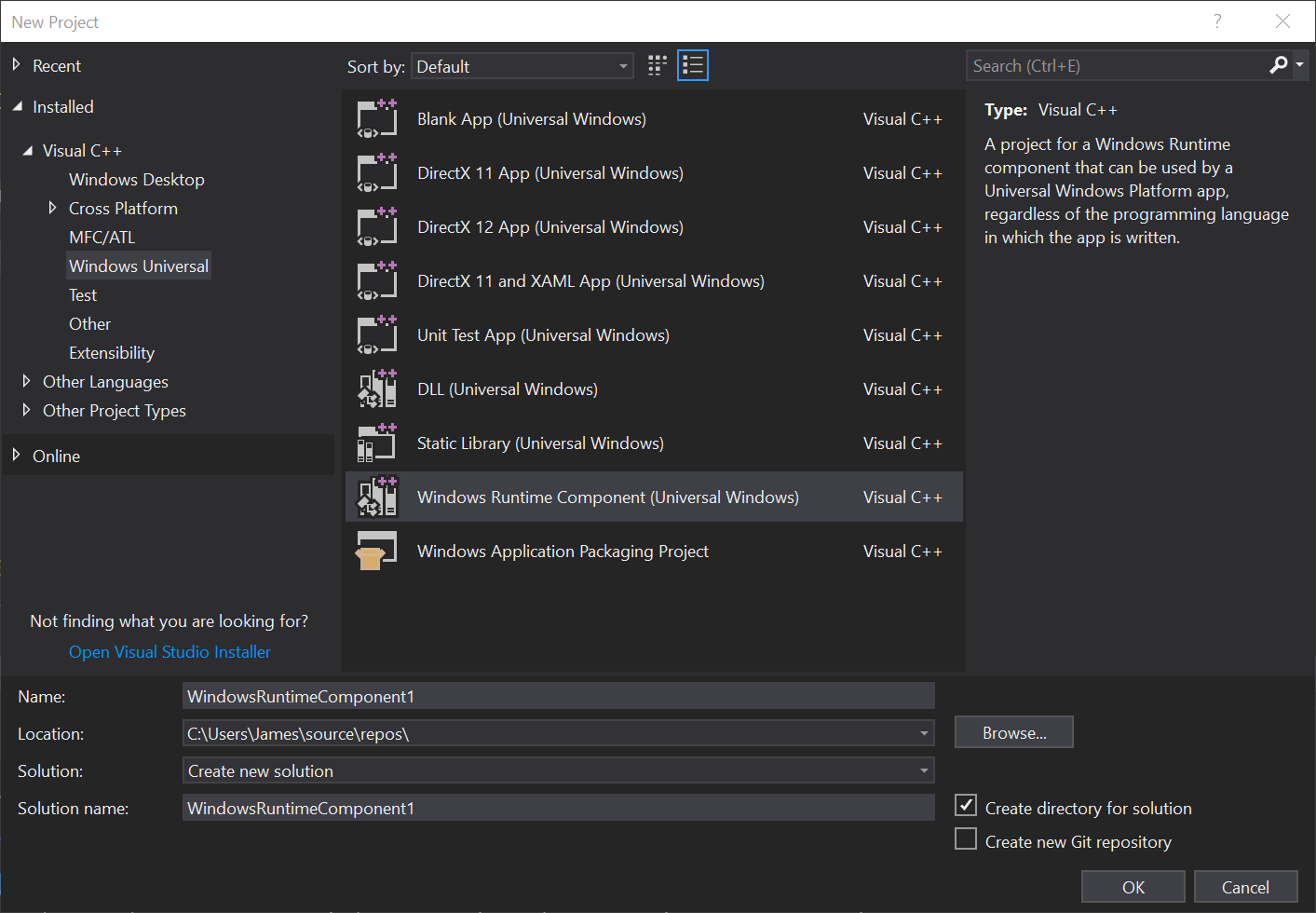 Creating a C++ Windows Component project