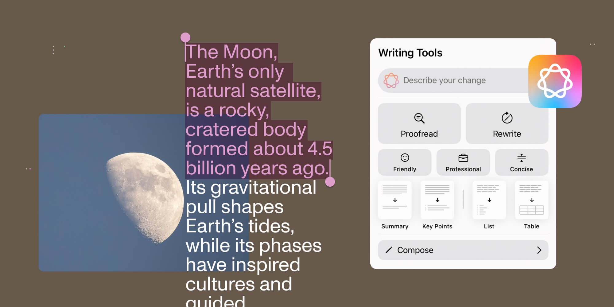 Writing Tools features