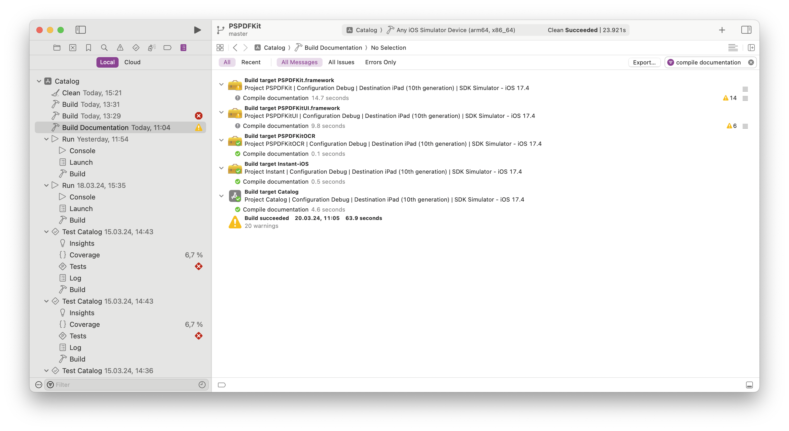 Build Documentation logs in Xcode