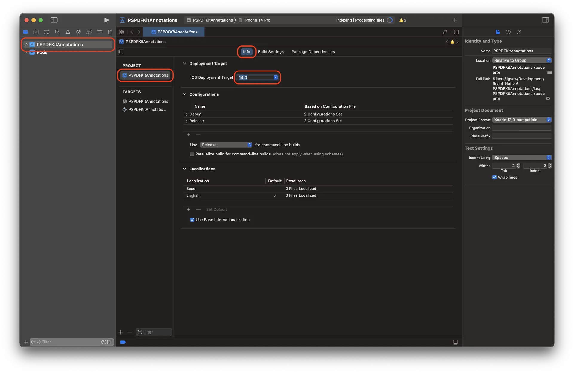 Image showing Xcode interface to set deployment target