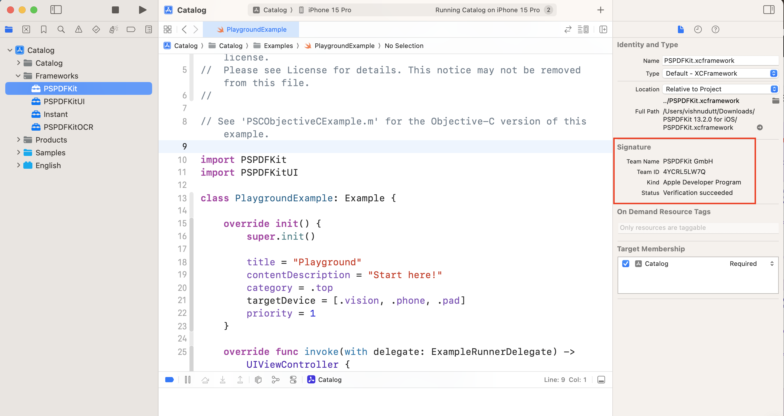 Xcode XCFrameworks verified