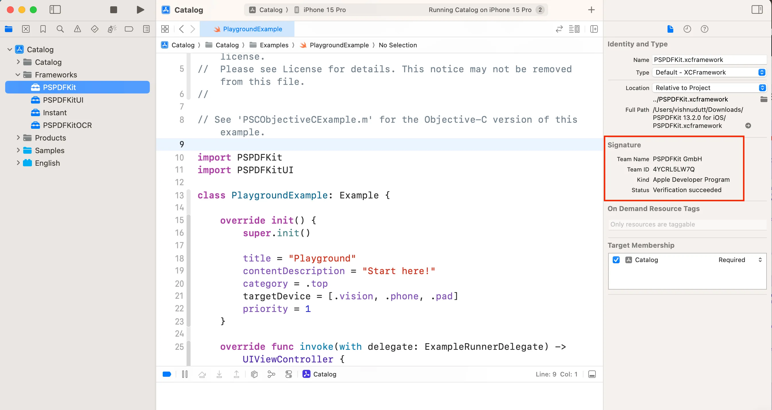 Xcode XCFrameworks verified