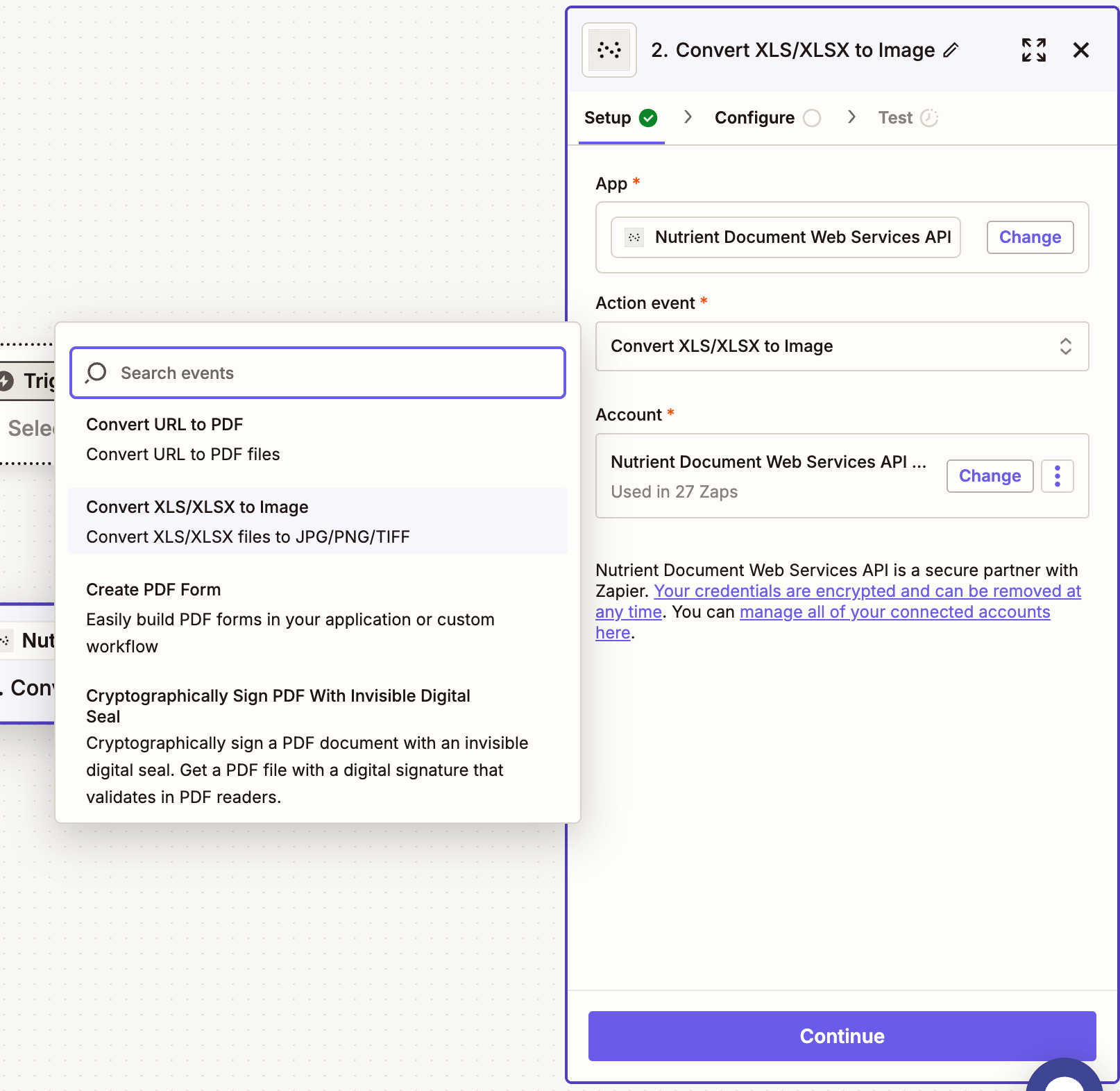 Convert Excel to Image action selected