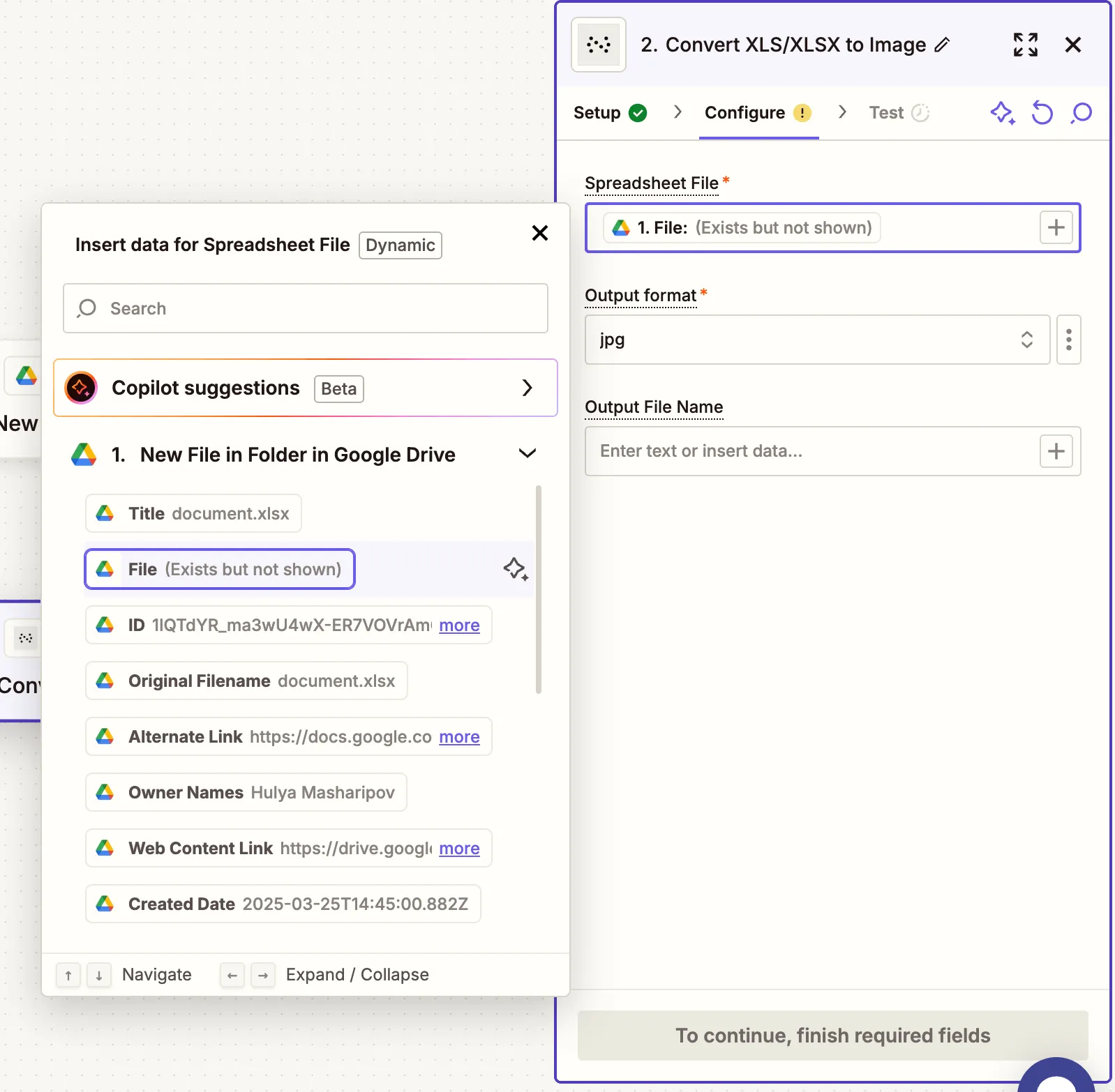 Form with file URL, output format, and file name
