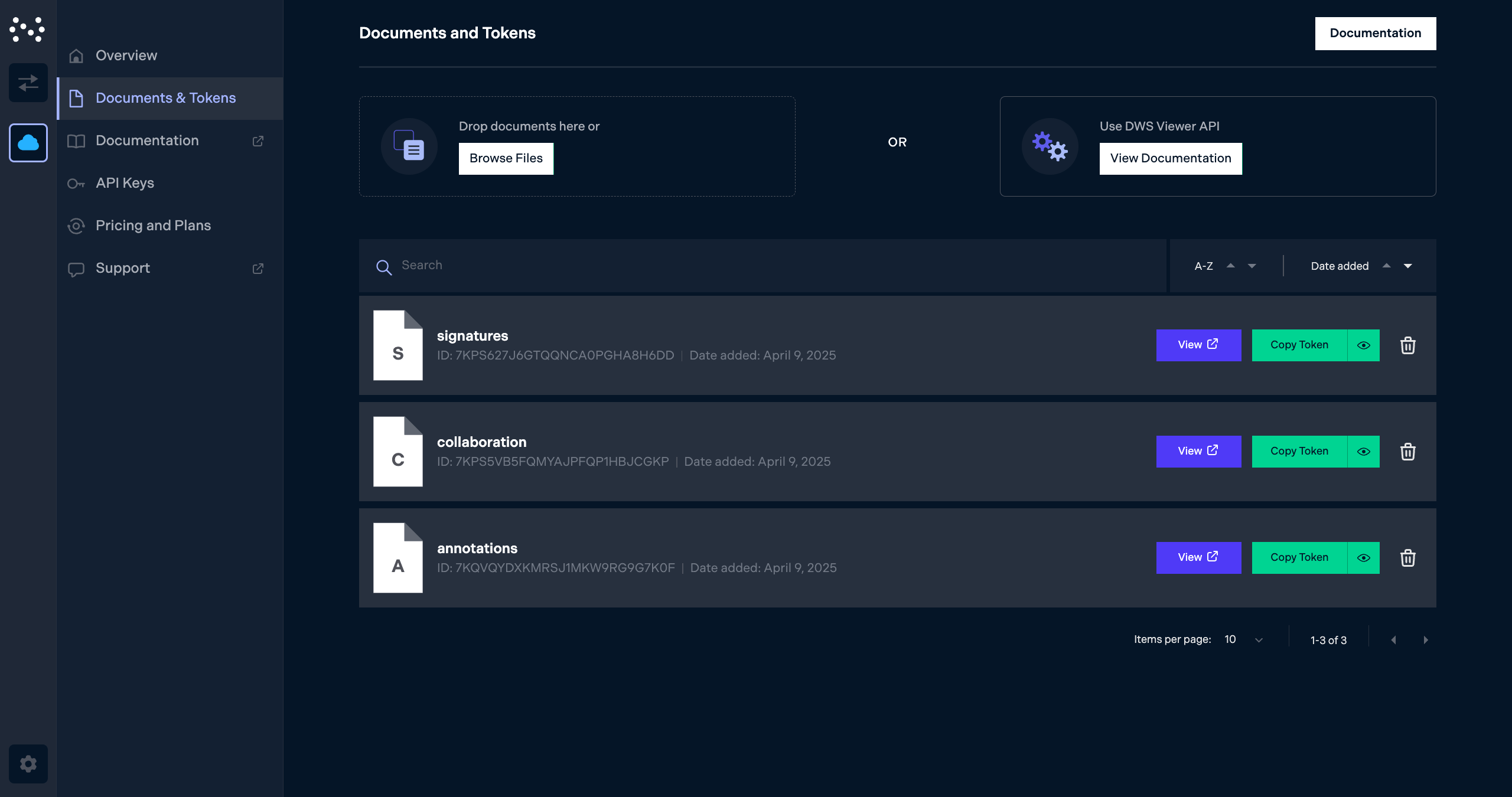 DWS Viewer API Dashboard